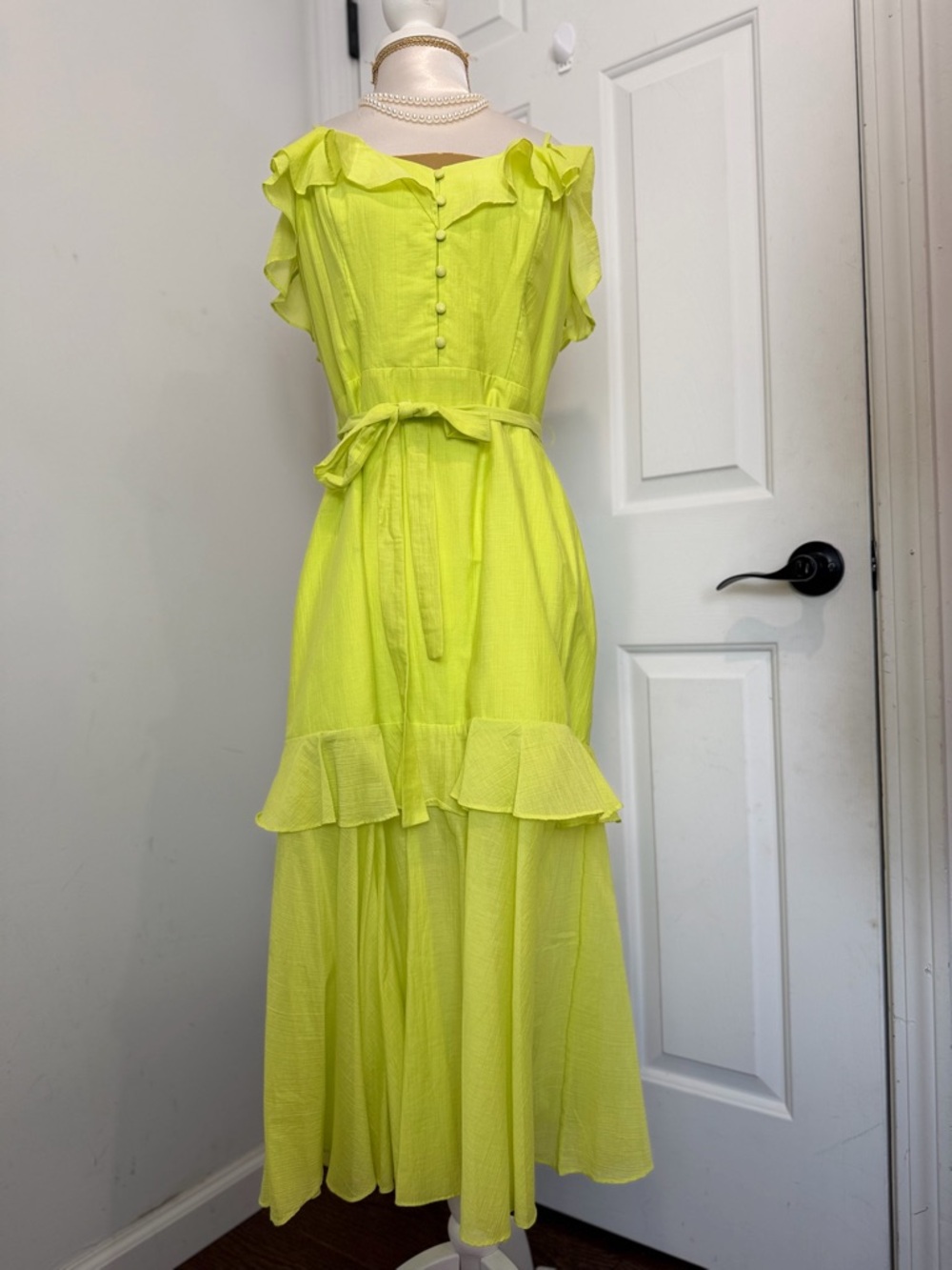 Milly Neon Lime Ruffle Maxi Dress